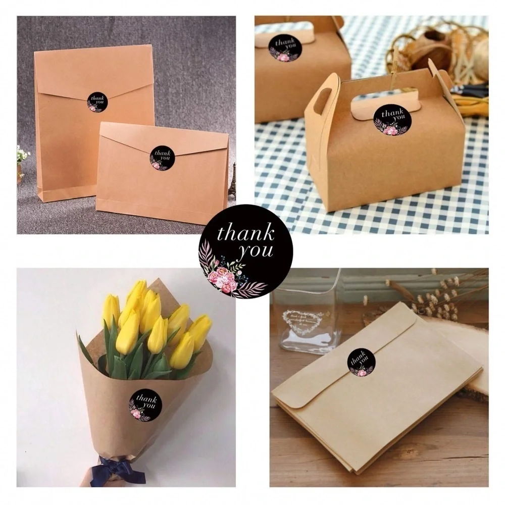 Any 2/$20! One Roll of 500 Black Floral 1.5” Thank You Stickers - Picture 3 of 7